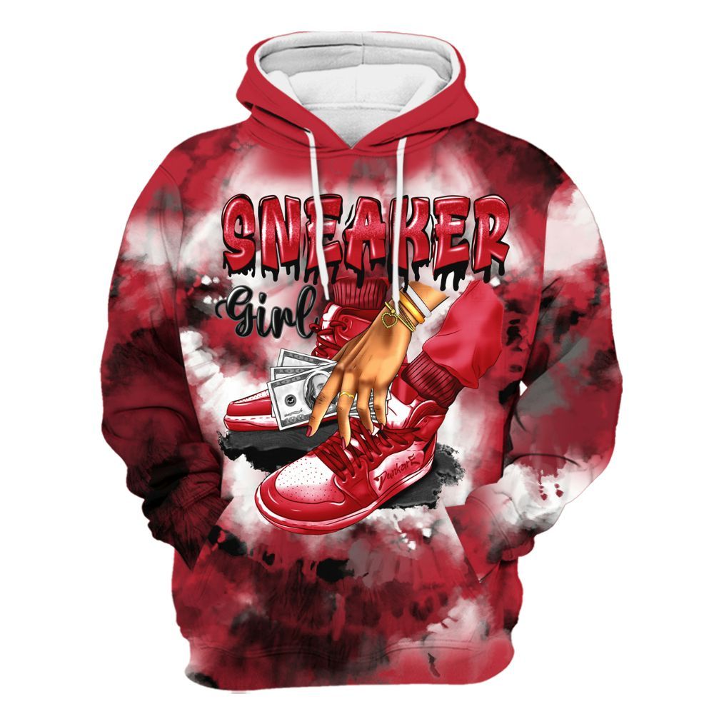 Hoodie To Match Red Flint 13s - SNEAKER Girl Money Drip Tie Dye All Over Print