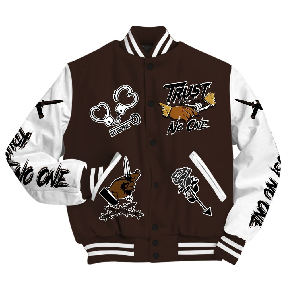 Varsity Jacket To Match 2025 Retro Earth 5s - Trust No One Dripping All Over Print