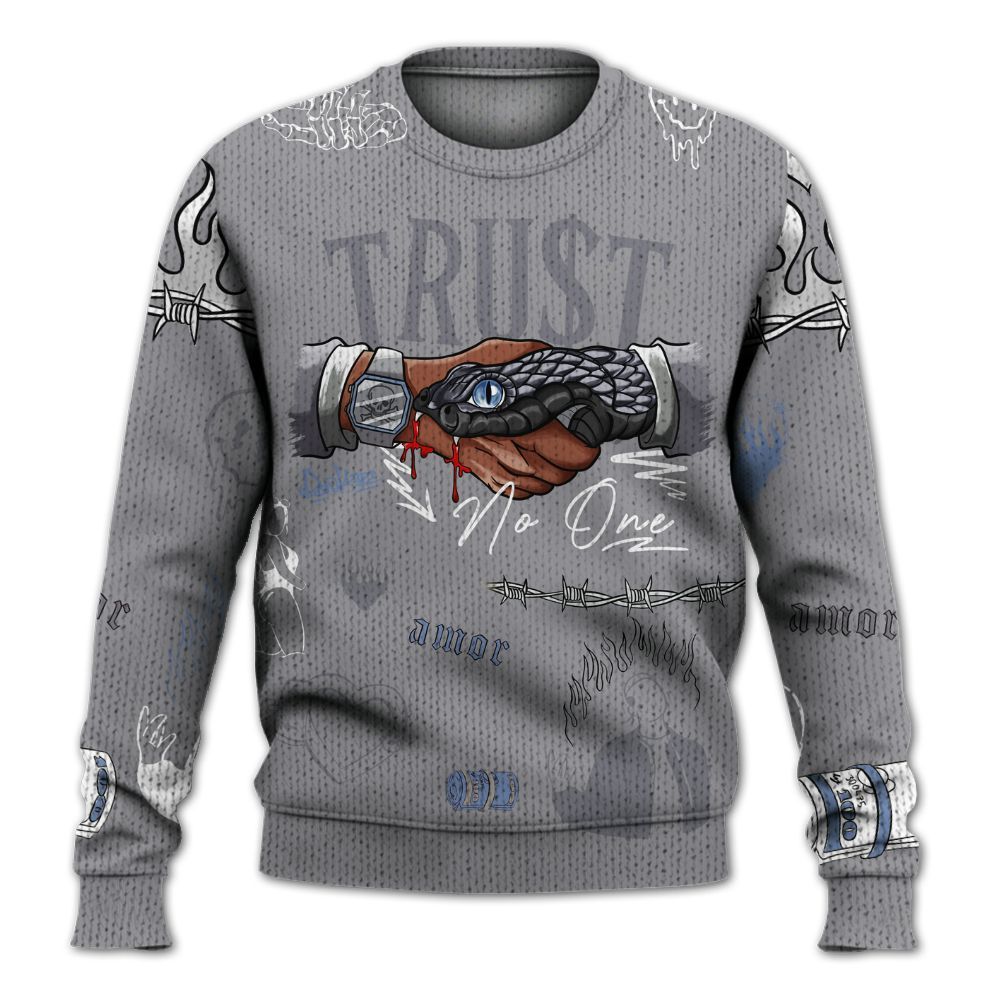 Knitted Sweater To Match Cement Grey 11s - Snake Trust No One