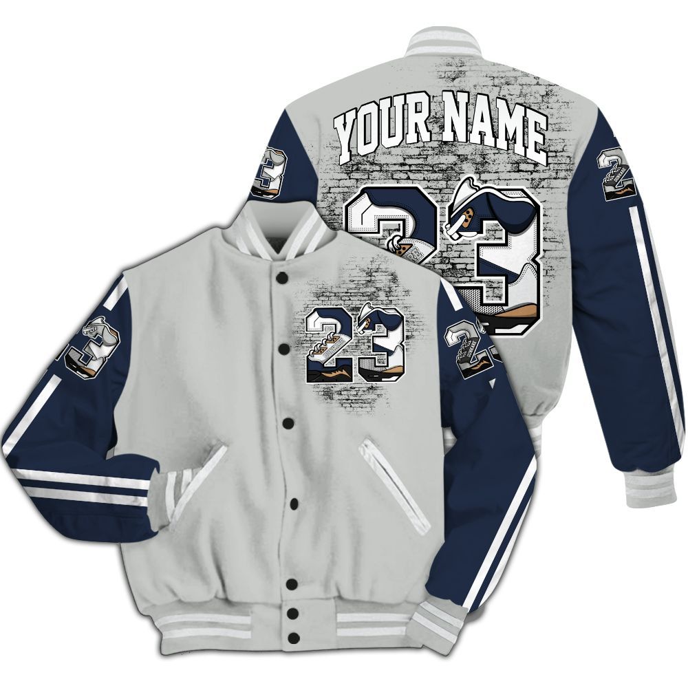 Varsity Jacket To Match Low Navy Grey Gum 1s - Custom Name 23 5s All Over Print