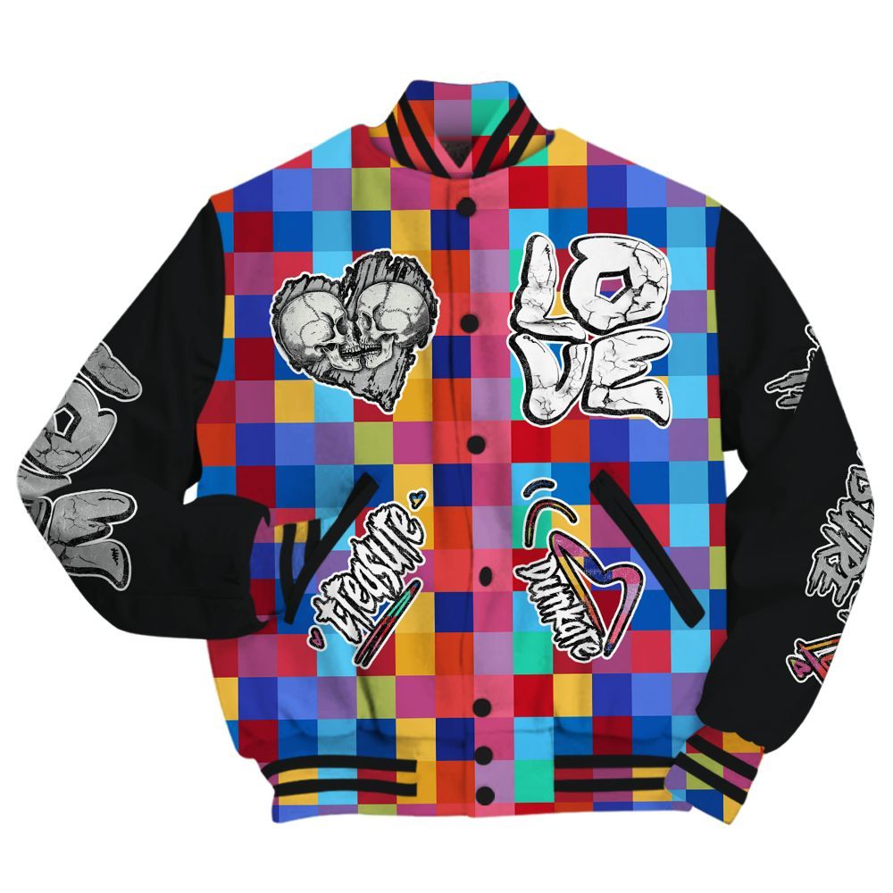 Varsity Jacket To Match Air Rainbow Weave - Skull Bear All Over Print