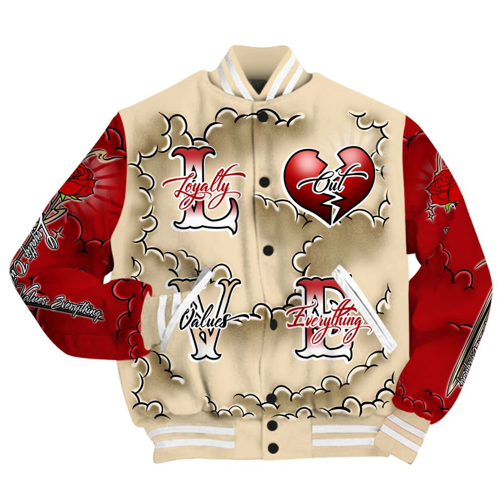 Varsity Jacket To Match Dunk Low Strawberry Waffle - Loyalty Wins Everything All Over Print