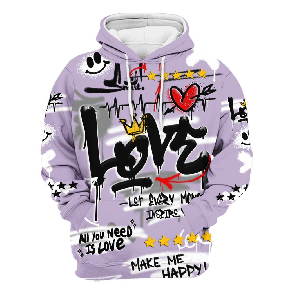 Hoodie To Match Low Pure Violet 11s - Happy Love Beats Graffiti Streetwear All Over Print