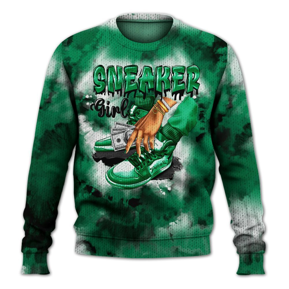 Knitted Sweater To Match Mid Lucky Green 1s - SNEAKER Girl Money Drip Tie Dye