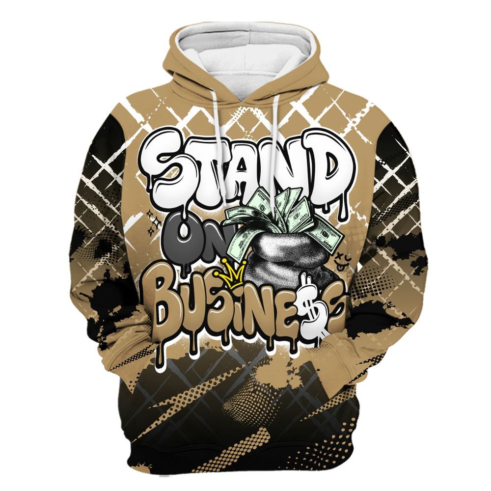 Hoodie To Match High OG Black Metallic Gold 1s - Halftone Stand Business Dripping All Over Print