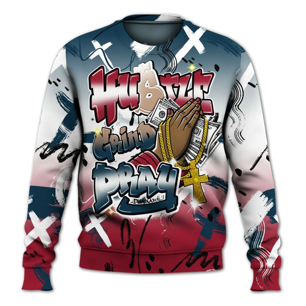 Sweatshirt To Match Mid Multi Color 2022 1s - Money Hustle Grind Pray All Over Print