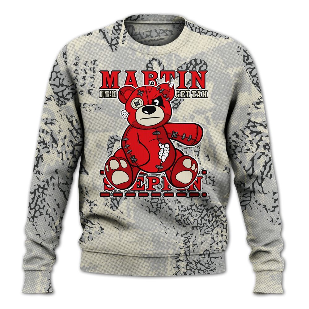 Sweatshirt To Match Cement Grey 3s - Tah Steppin Bear Heart Grunge All Over Print
