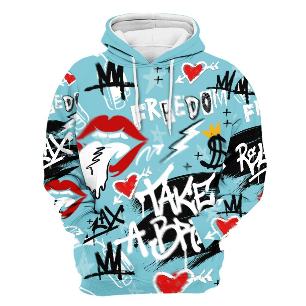 Hoodie To Match Low Legend Blue 11s - Take Break Freedom Graffiti Streetwear All Over Print