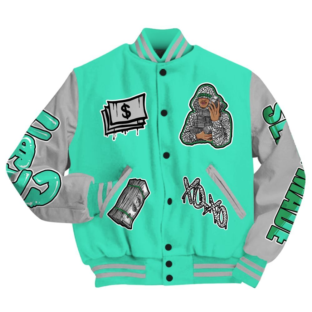 Varsity Jacket To Match Black Green Glow 3s - Selfmade Unique All Over Print