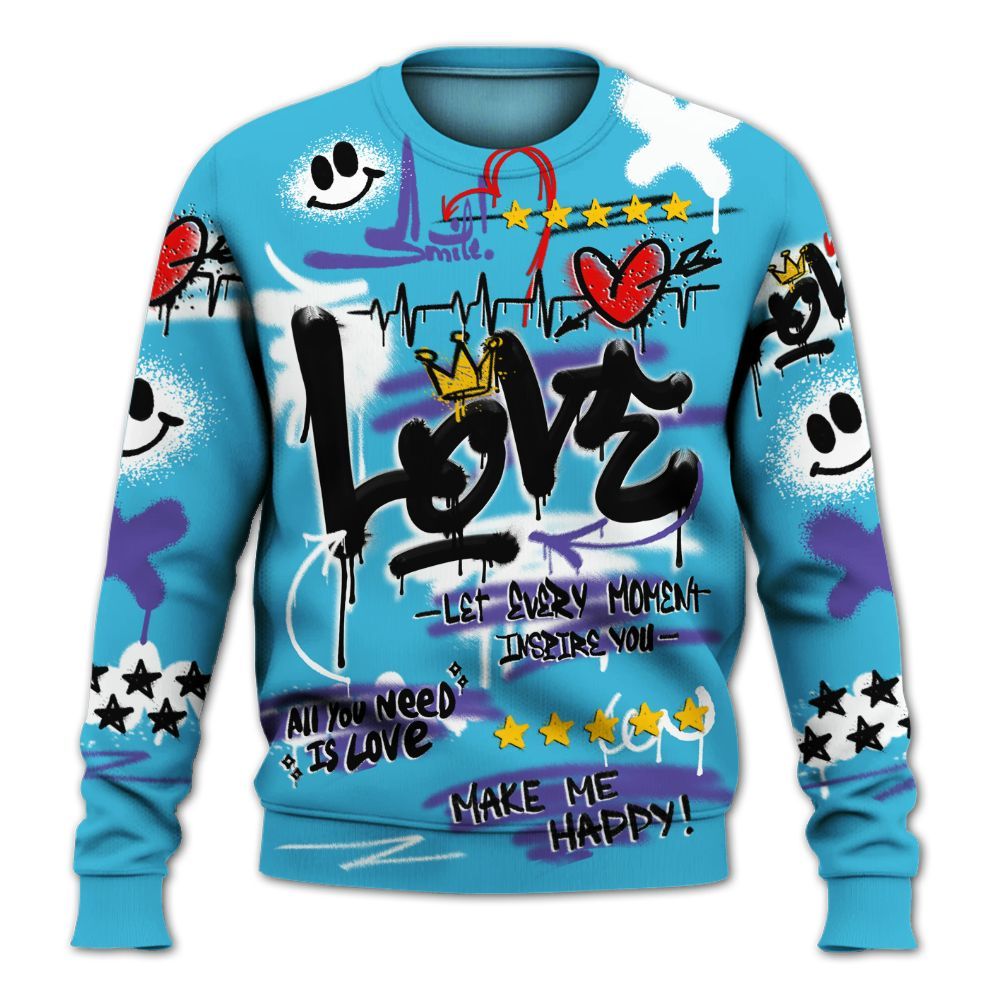 Sweatshirt To Match Retro Aqua 6s - Happy Love Beats Graffiti Streetwear All Over Print