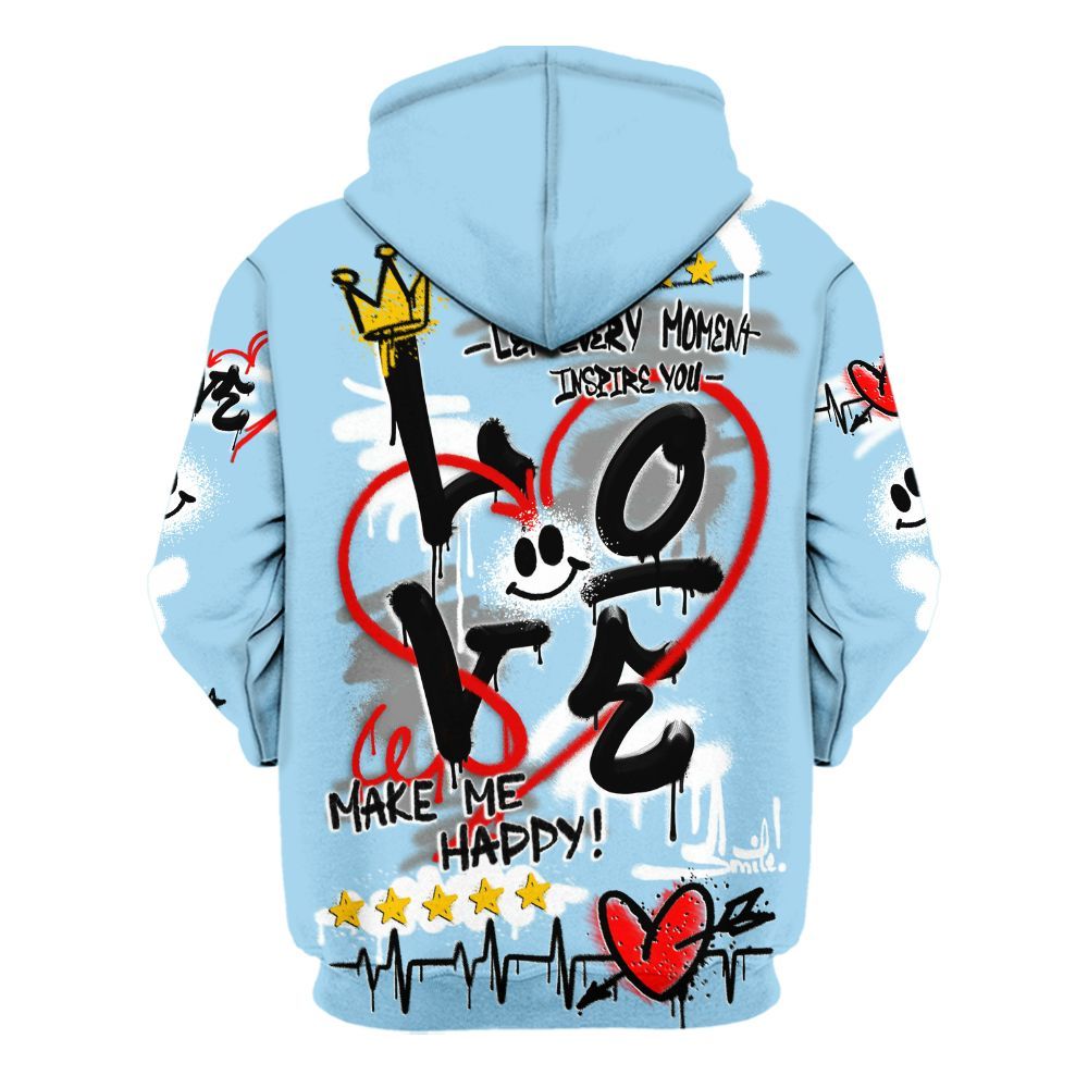 Hoodie To Match Legend Blue 11s - Happy Love Beats Graffiti Streetwear All Over Print