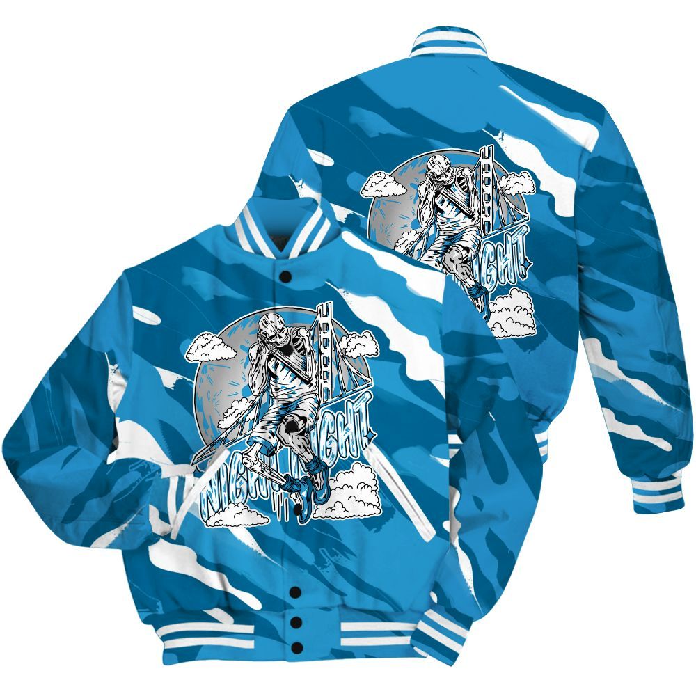 Varsity Jacket To Match Powder Blue 9s Shirt - Seeya Skeleton Colored All Over Print