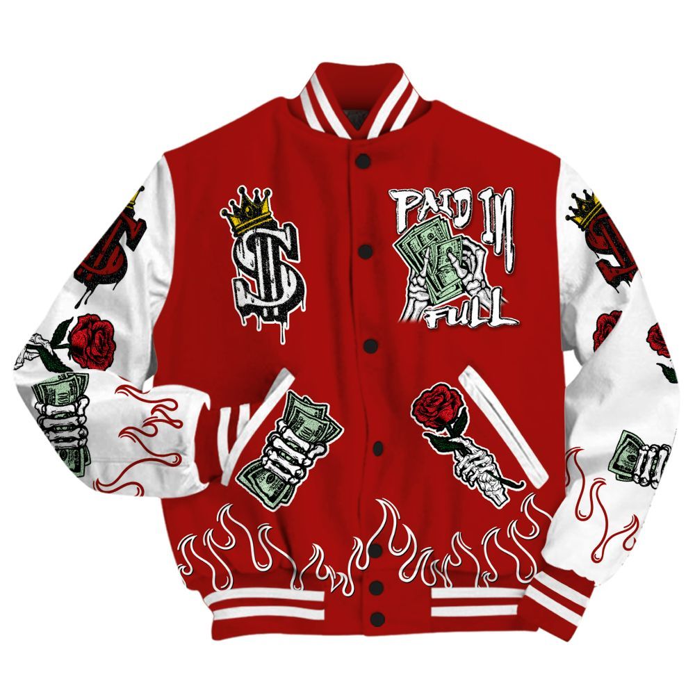 Varsity Jacket To Match High OG Varsity Red 1s - Fire Everybody Paid In All Over Print