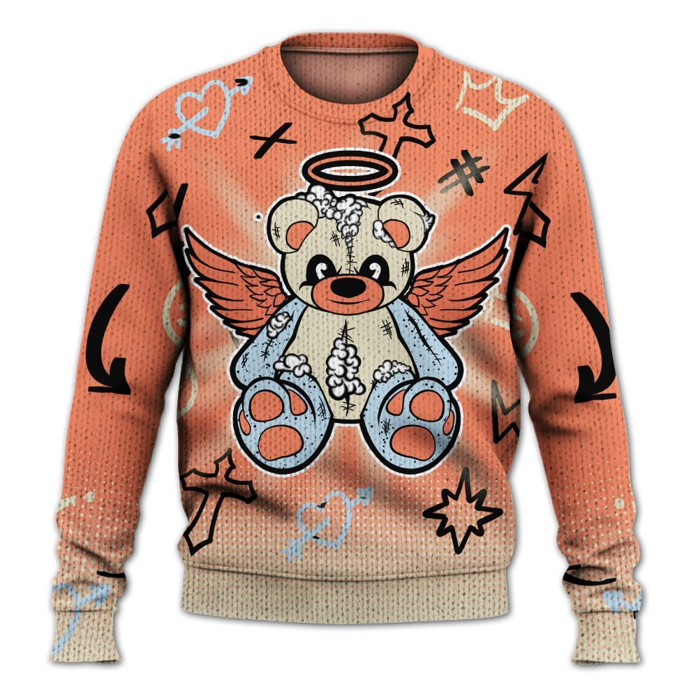 Knitted Sweater To Match DJ Khaled Crimson Bliss 5s - God Guide Me Bear Graphics