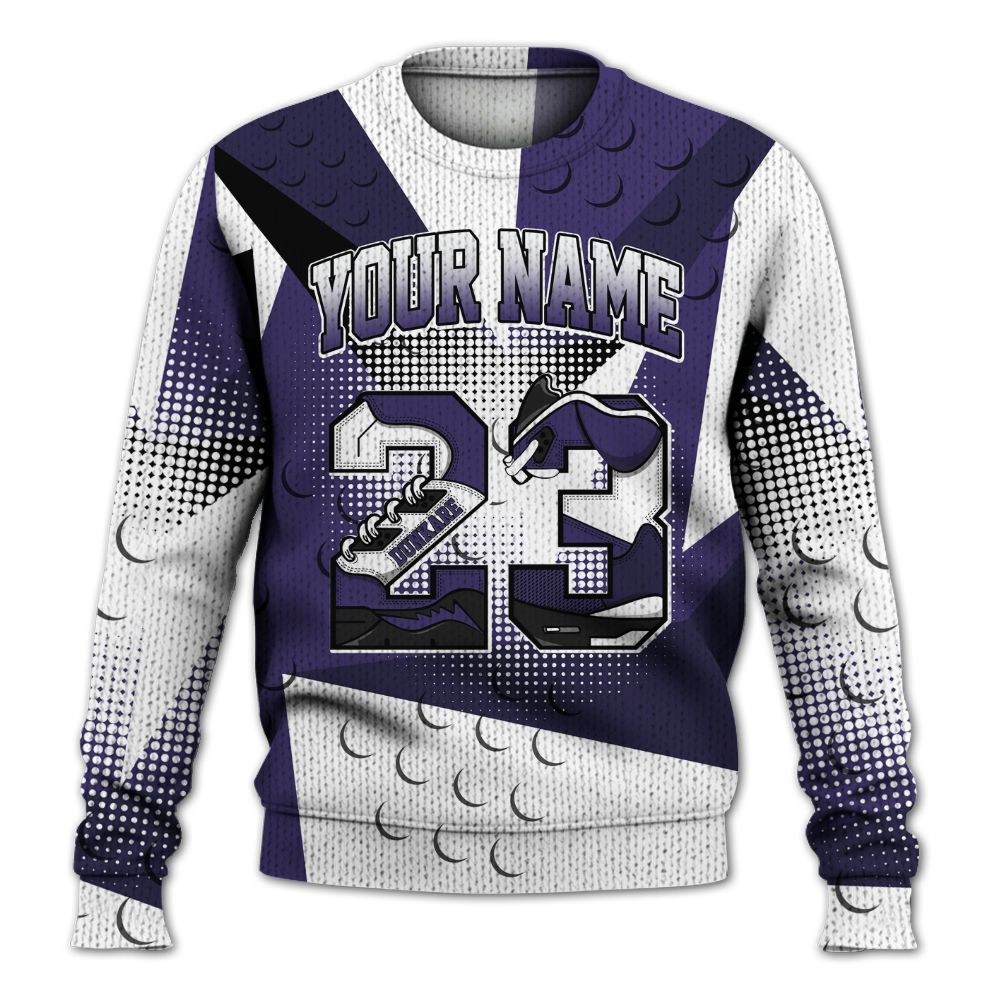 Knitted Sweater To Match Retro Court Purple 13s - Poly Custom Name Number 23 5s