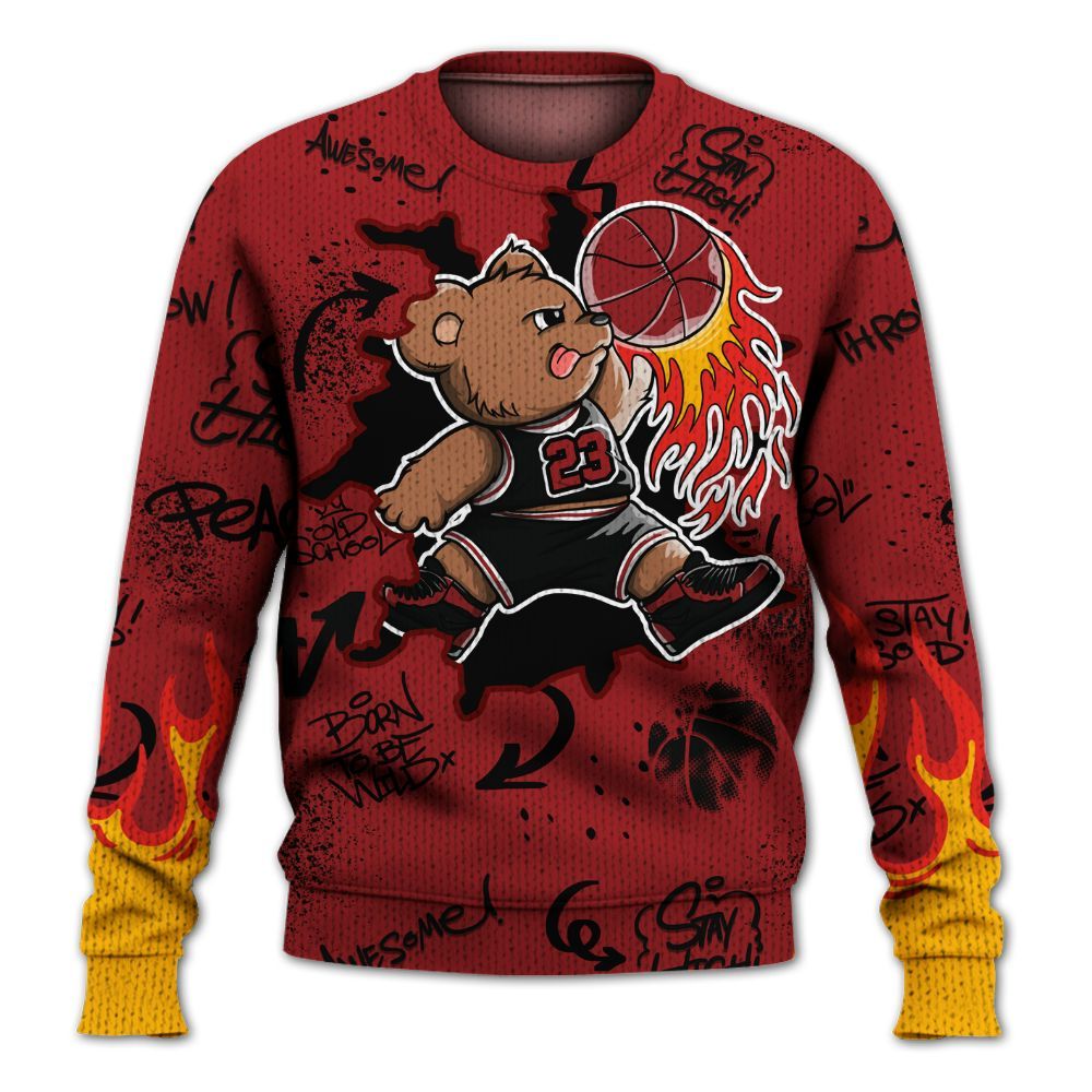 Sweater To Match Alternate Flu Game 12s Shirt - Number 23 Basketball Bear Custom Name Graphic