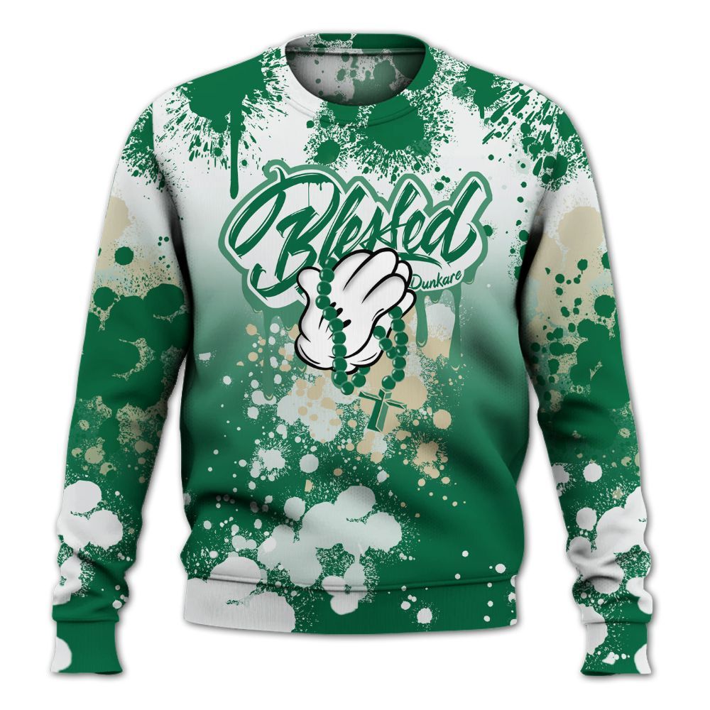 Sweatshirt To Match Pine Green 4s - God Blessed Ink Drip All Over Print