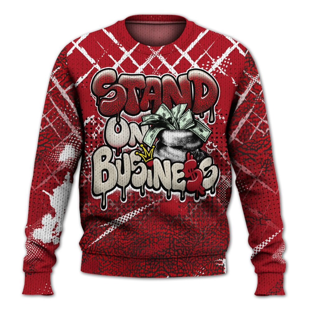 Sweater To Match Mid Red Cracked Leather 1s - Halftone Stand Business Dripping Graphic