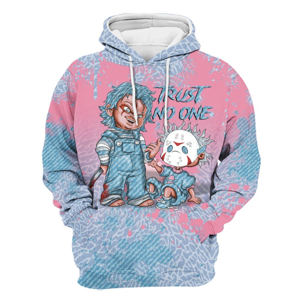 Hoodie To Match Denim Pink Glow 3s - Trust No One Scary All Over Print