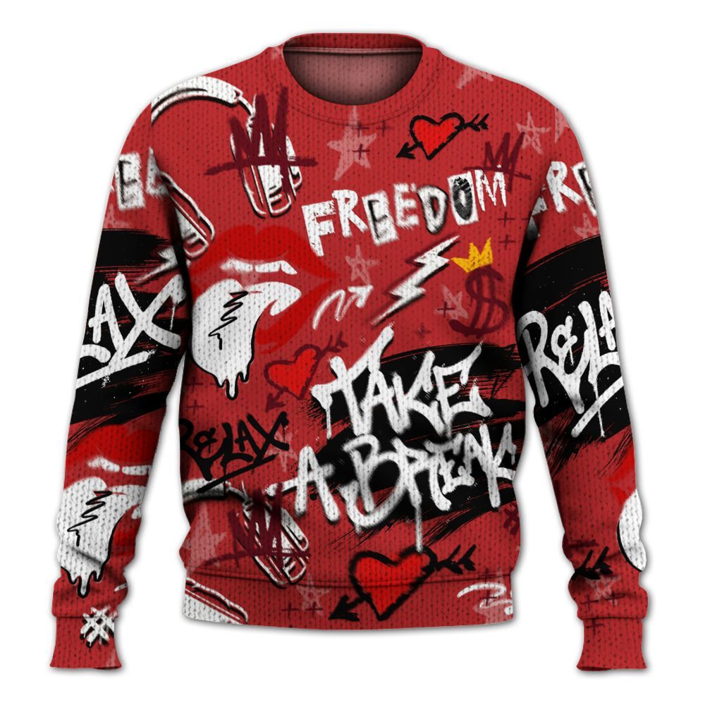Knitted Sweater To Match Kobe 9 Elite Christmas - Take Break Freedom Graffiti Streetwear
