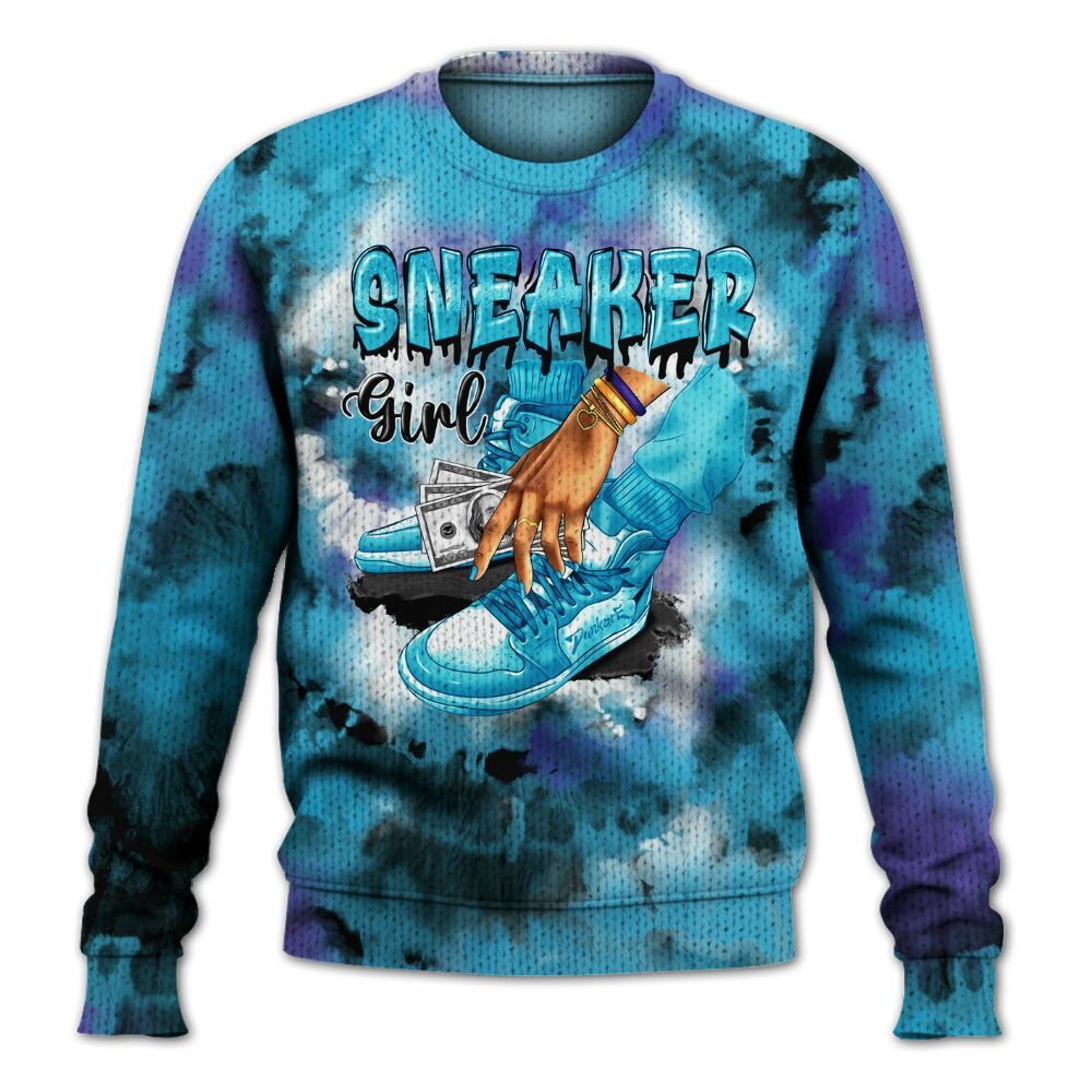 Knitted Sweater To Match Retro Aqua 6s - SNEAKER Girl Money Drip Tie Dye