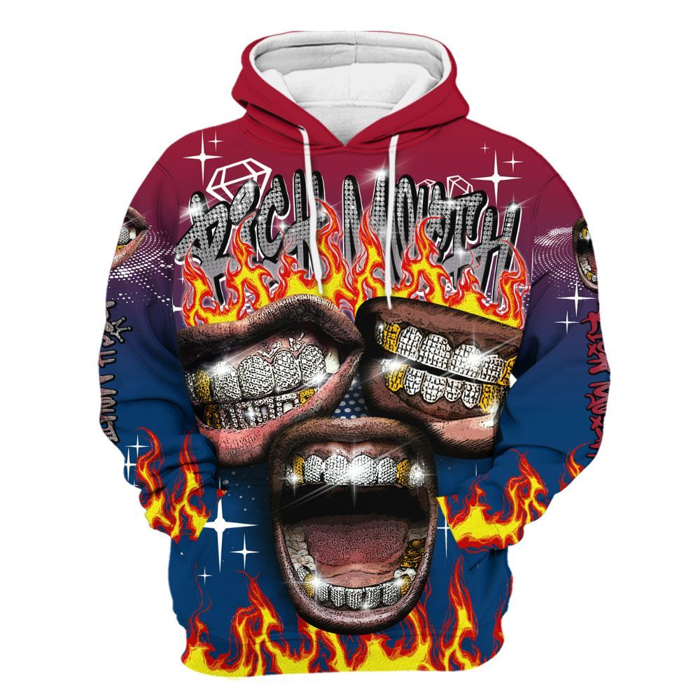 Hoodie To Match Rare Air 4s - Rich Mouth Fire Rap Retro 90s All Over Print