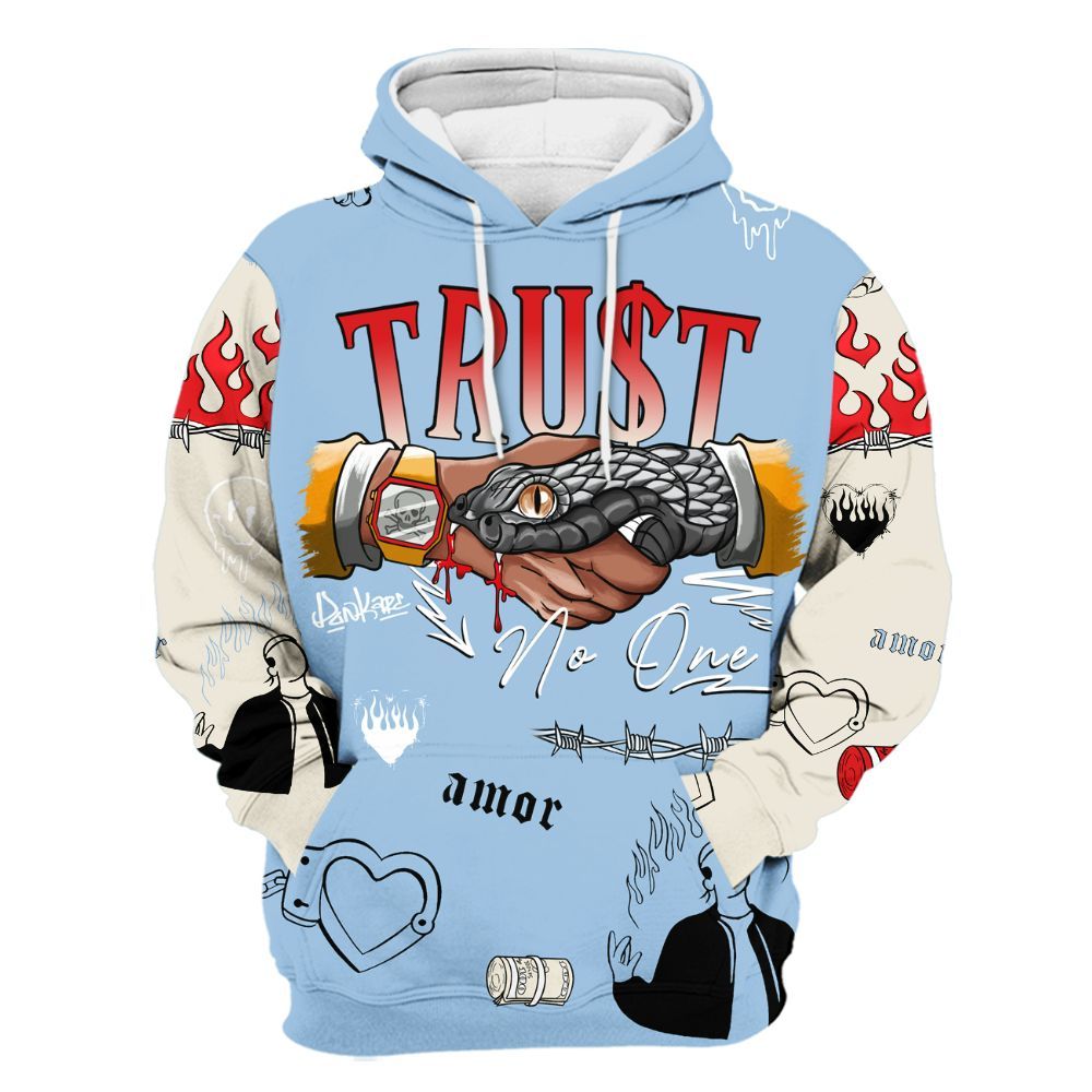 Hoodie To Match Retro High OG Pale Ivory Psychic Blue 1s - Snake Trust No One All Over Print