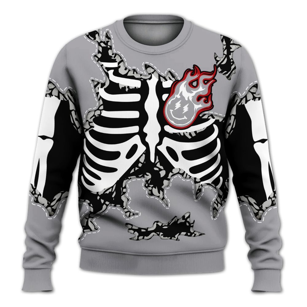 Sweatshirt To Match Cement Grey 3s - Skeleton Smiley Face All Over Print