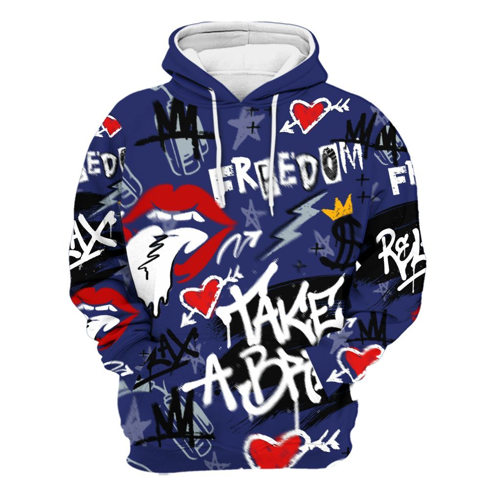Hoodie To Match Midnight Navy 11s - Take Break Freedom Graffiti Streetwear All Over Print
