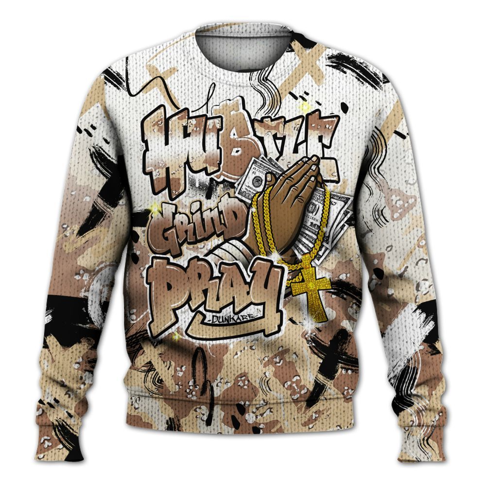Knitted Sweater To Match Desert Camo 3s - Money Hustle Grind Pray