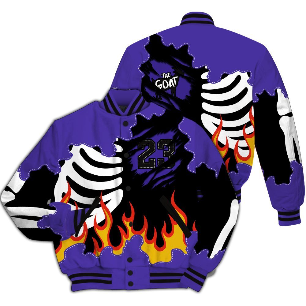 Varsity Jacket To Match Field Purple 12s - Burning Skeleton 23 G.O.A.T All Over Print