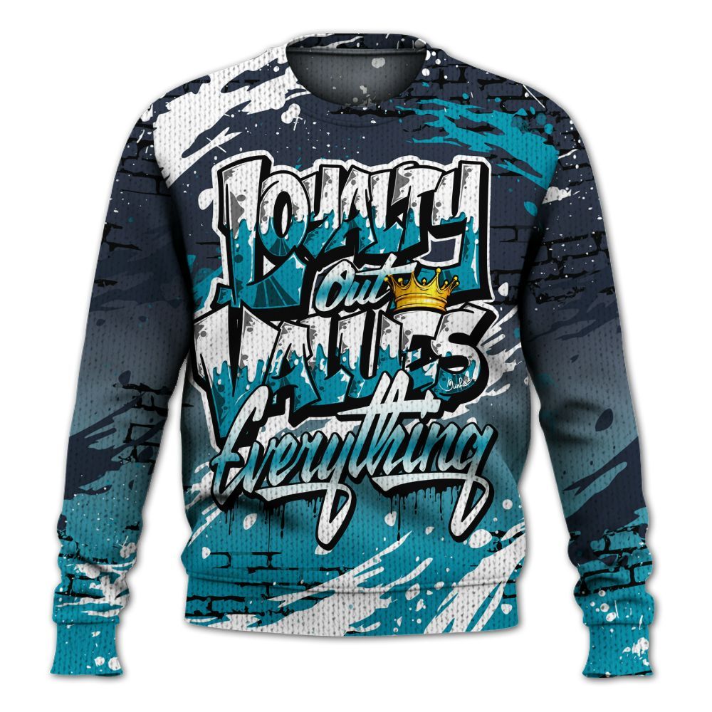 Knitted Sweater To Match Retro Obsidian 13s - Values Of Loyalty Drip