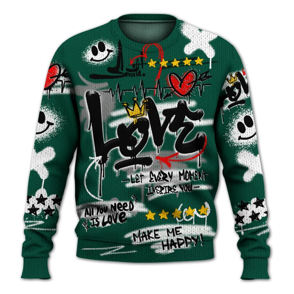 Knitted Sweater To Match Oxidized Green 4s - Happy Love Beats Graffiti Streetwear