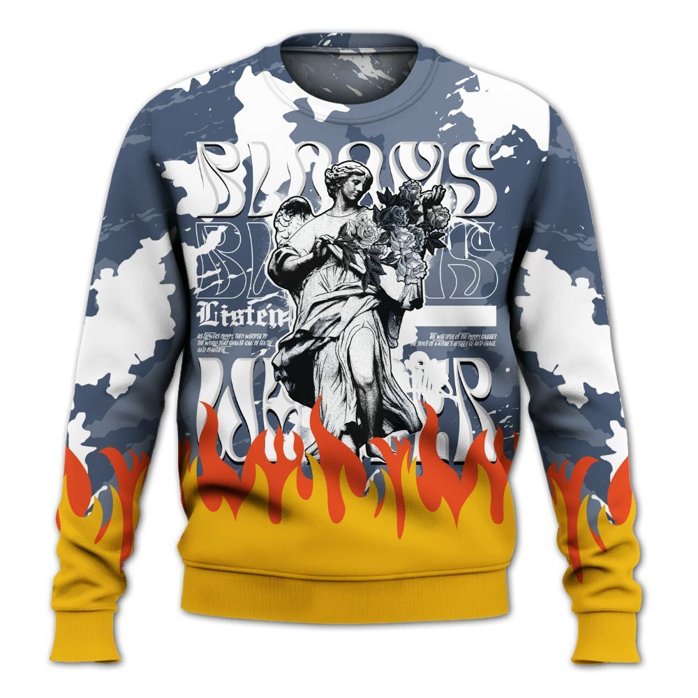 Sweatshirt To Match Low Diffused Blue 11s - Blooms Whisper Retro All Over Print