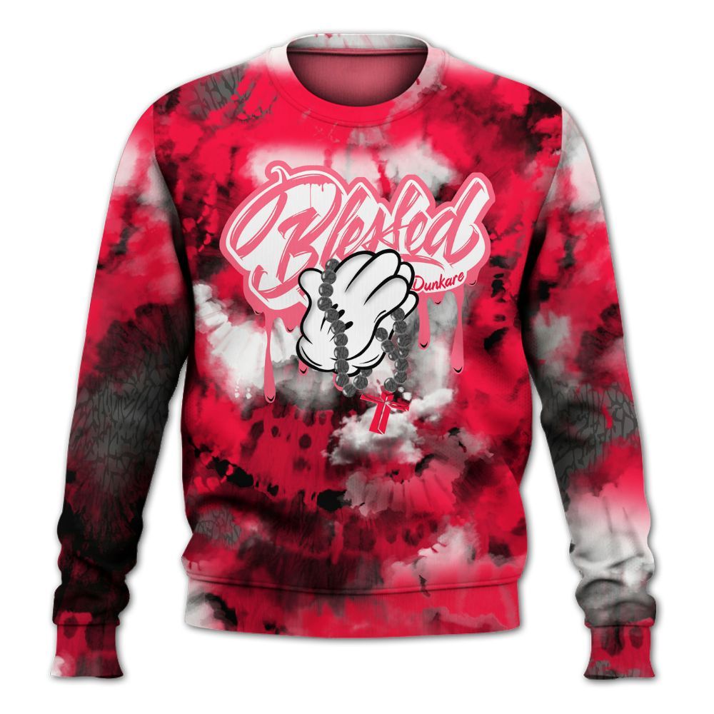 Sweatshirt To Match Retro Fire Red 3s - God Blessed Tie Dye All Over Print