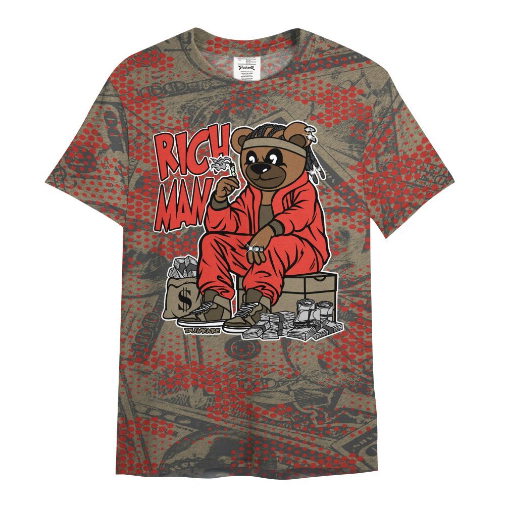 Shirt To Match Olive 9s - Rich Man Bear Banknotes Art All Over Print