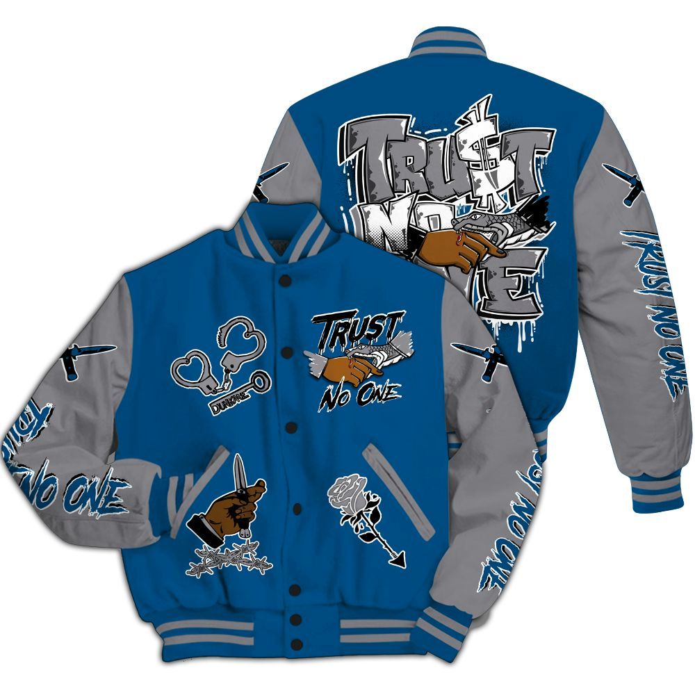Varsity Jacket To Match High OG True Blue 1s - Trust No One Dripping All Over Print