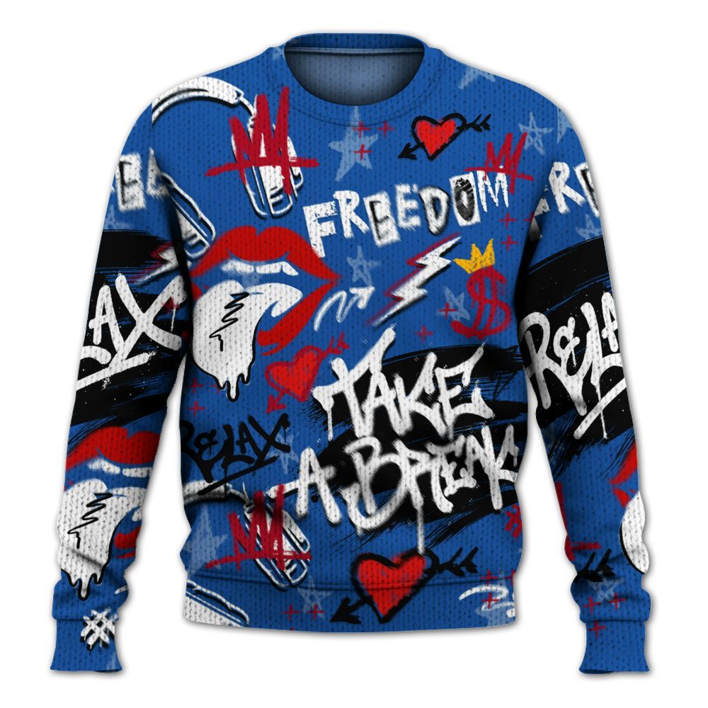 Knitted Sweater To Match Air Griffey Max Black Red Navy Blue 1s - Take Break Freedom Graffiti Streetwear