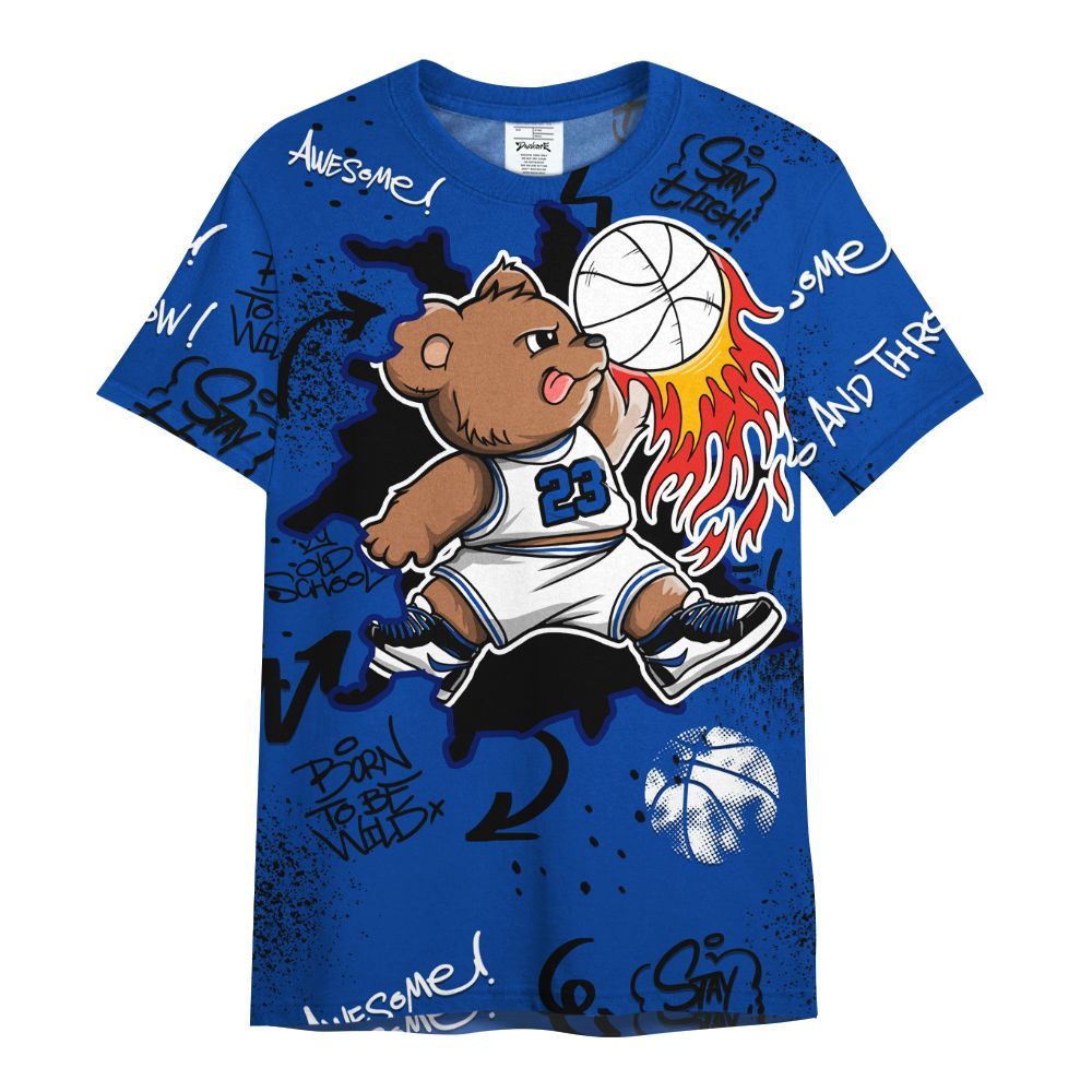 Shirt To Match Hyper Royal 12s - Number 23 Basketball Bear Custom Name All Over Print