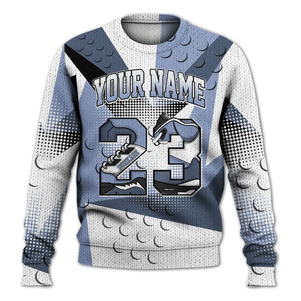 Knitted Sweater To Match Retro Blue Grey 13s - Poly Custom Name Number 23 5s