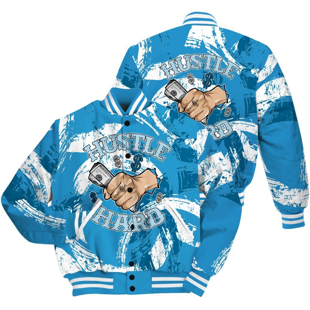Varsity Jacket To Match Powder Blue 9s Shirt - Hustles Hard! Splash All Over Print