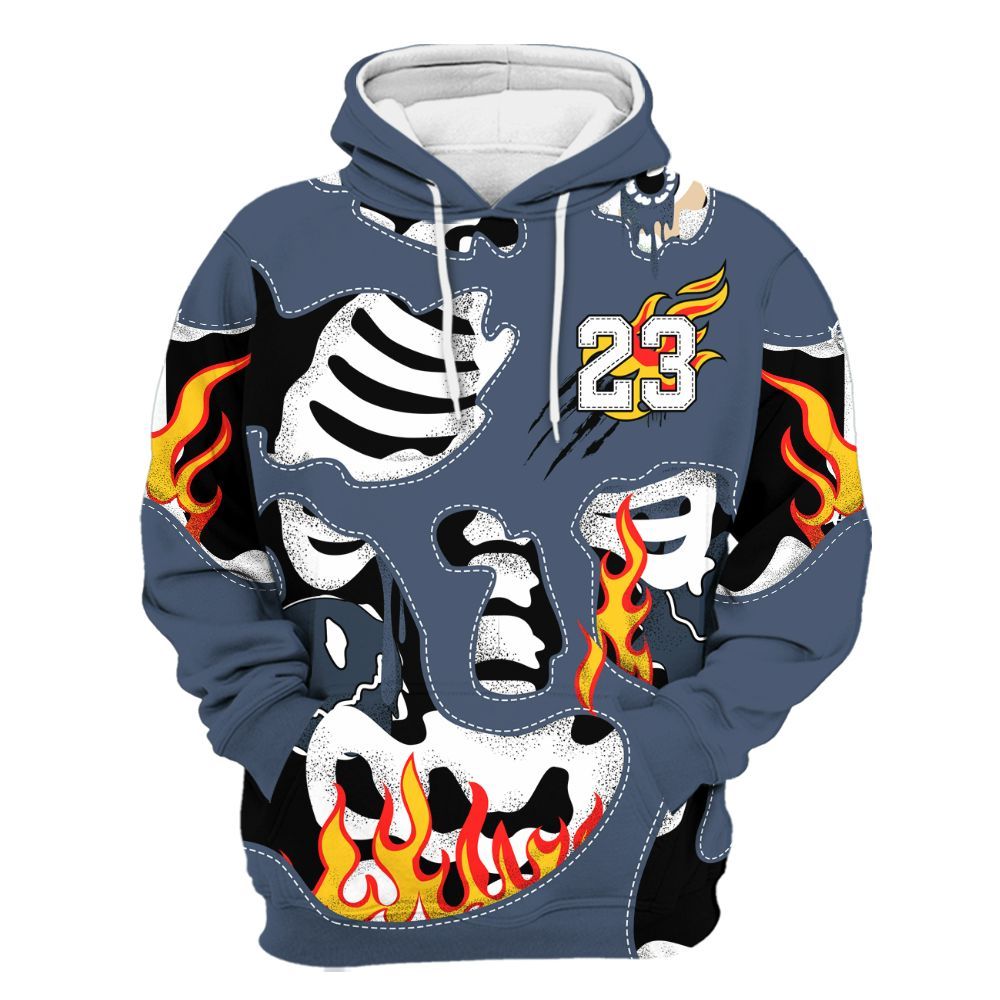Hoodie To Match Low Diffused Blue 11s - Skeleton Smile Flame Drip All Over Print