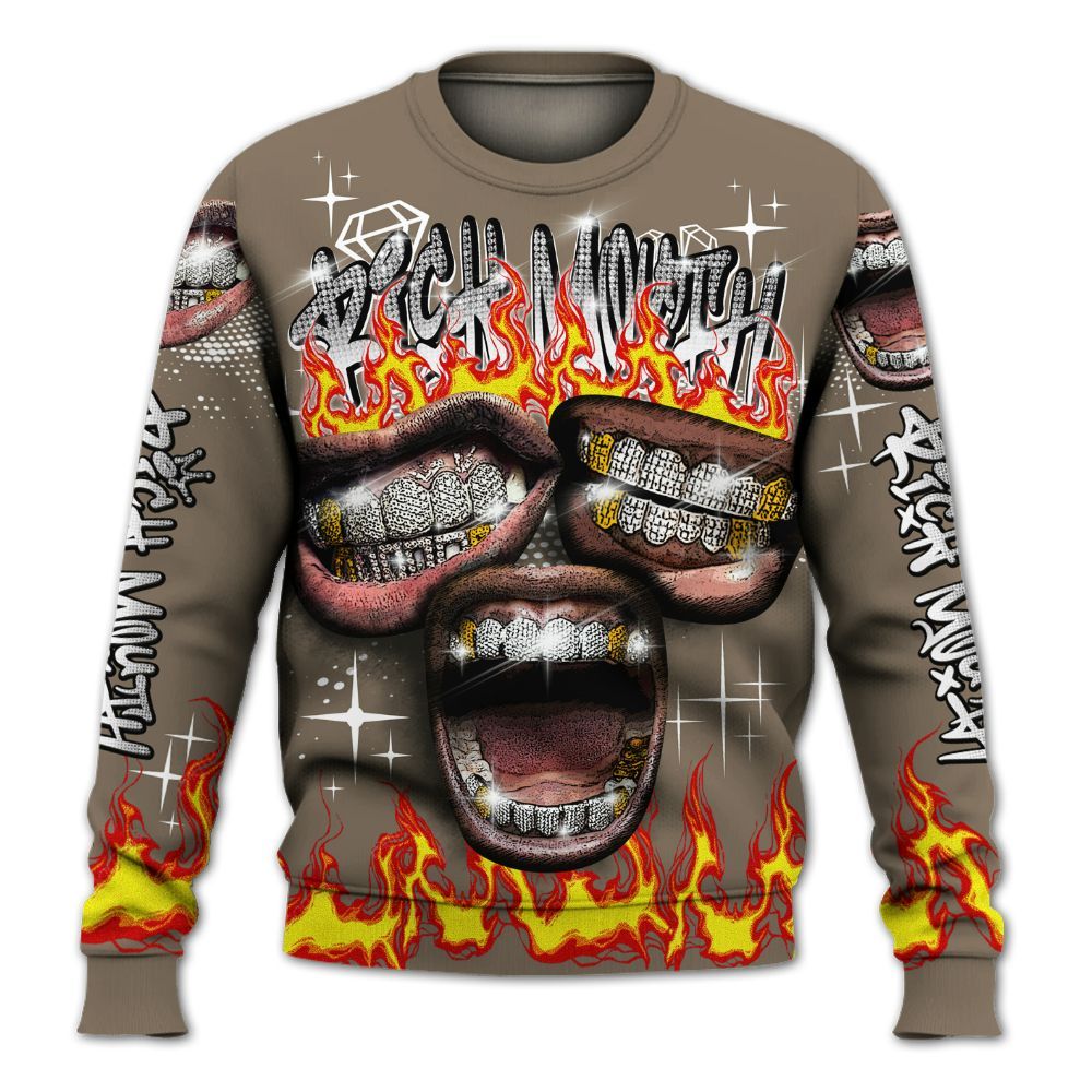 Sweatshirt To Match Low OG Dark Mocha 1s - Rich Mouth Fire Rap Retro 90s All Over Print