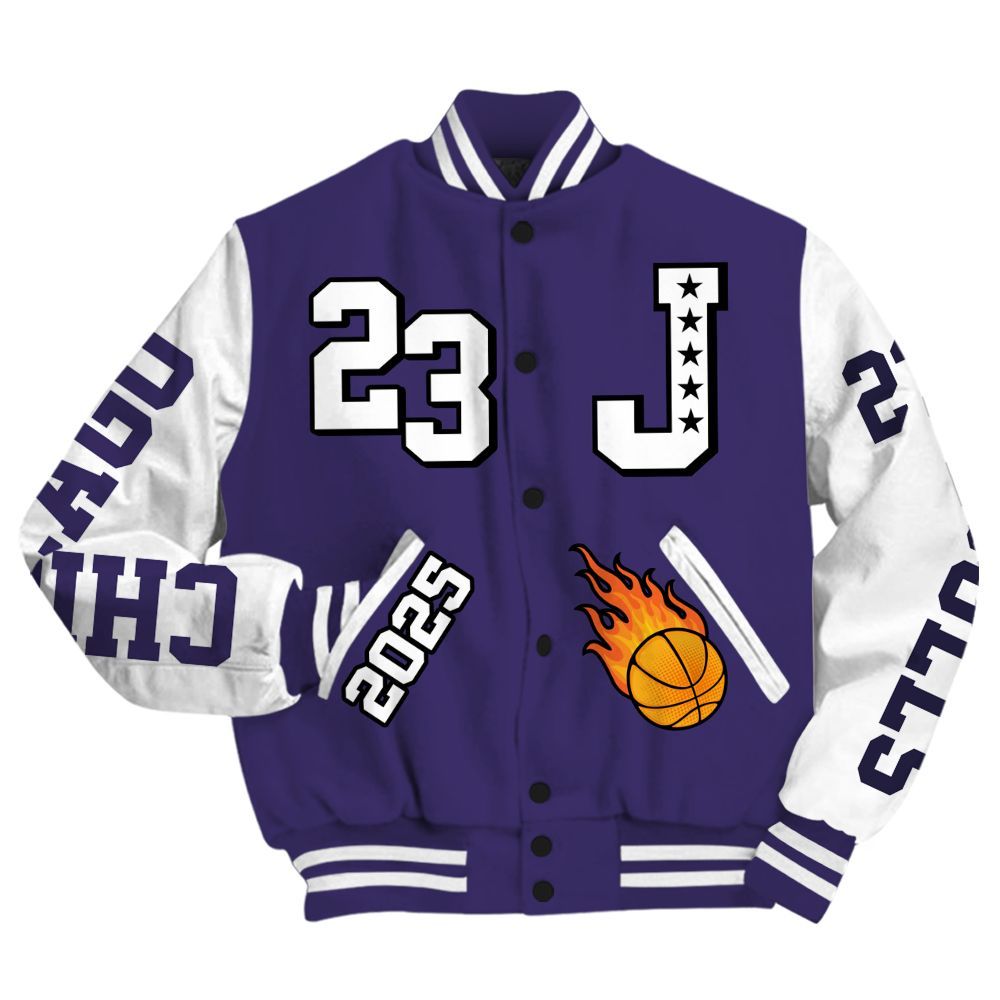 Varsity Jacket To Match Retro Court Purple 13s - Chicago 23 Basketball All Over Print