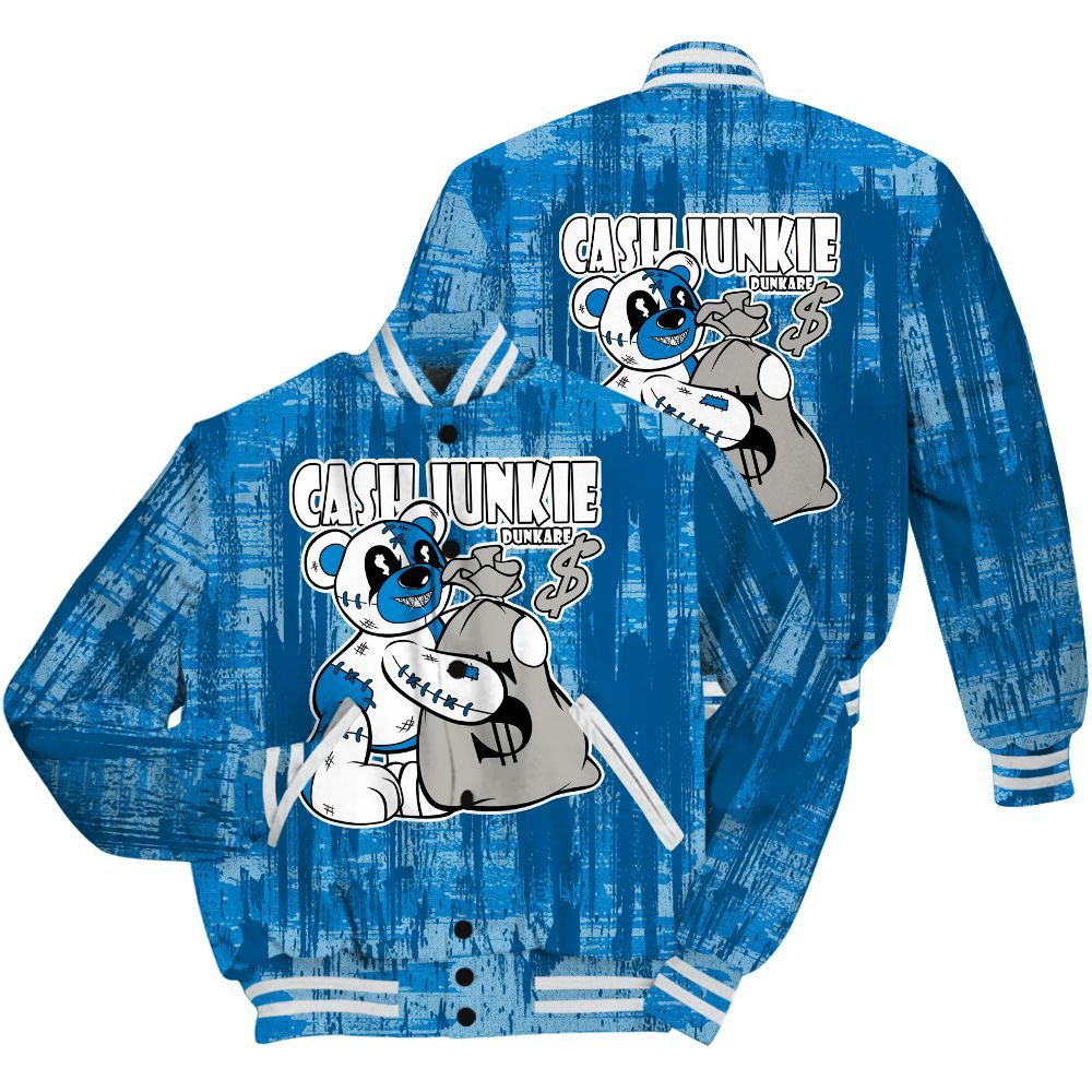 Varsity Jacket To Match Industrial Blue 4s Shirt - Cashs Junkie Bear Glitch Art All Over Print