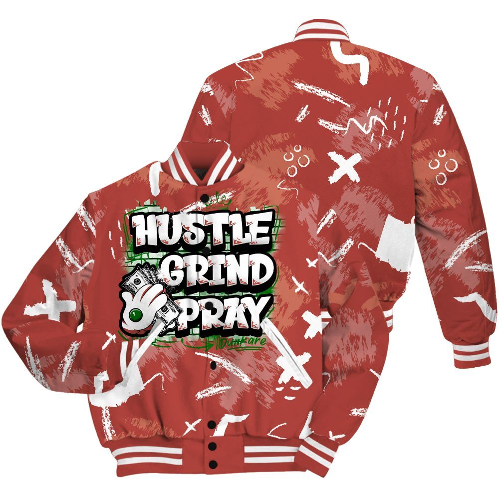 Varsity Jacket To Match Dune Red 13s - Hustle Grind Pray Retro All Over Print