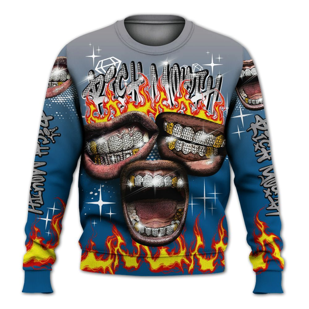 Sweatshirt To Match High OG True Blue 1s - Rich Mouth Fire Rap Retro 90s All Over Print
