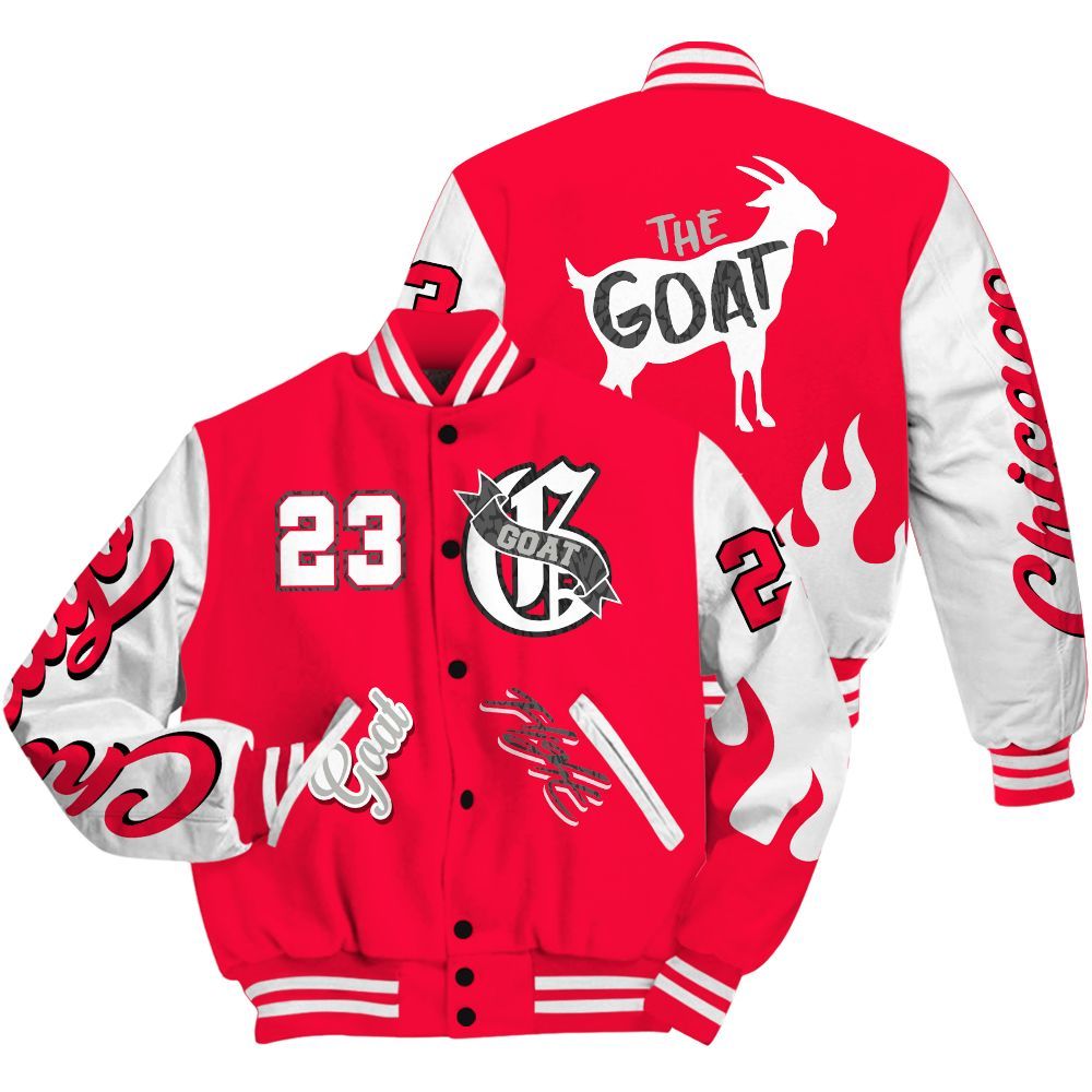 Varsity Jacket To Match Retro Fire Red 3s - The G.O.A.T Flight Streetwear All Over Print