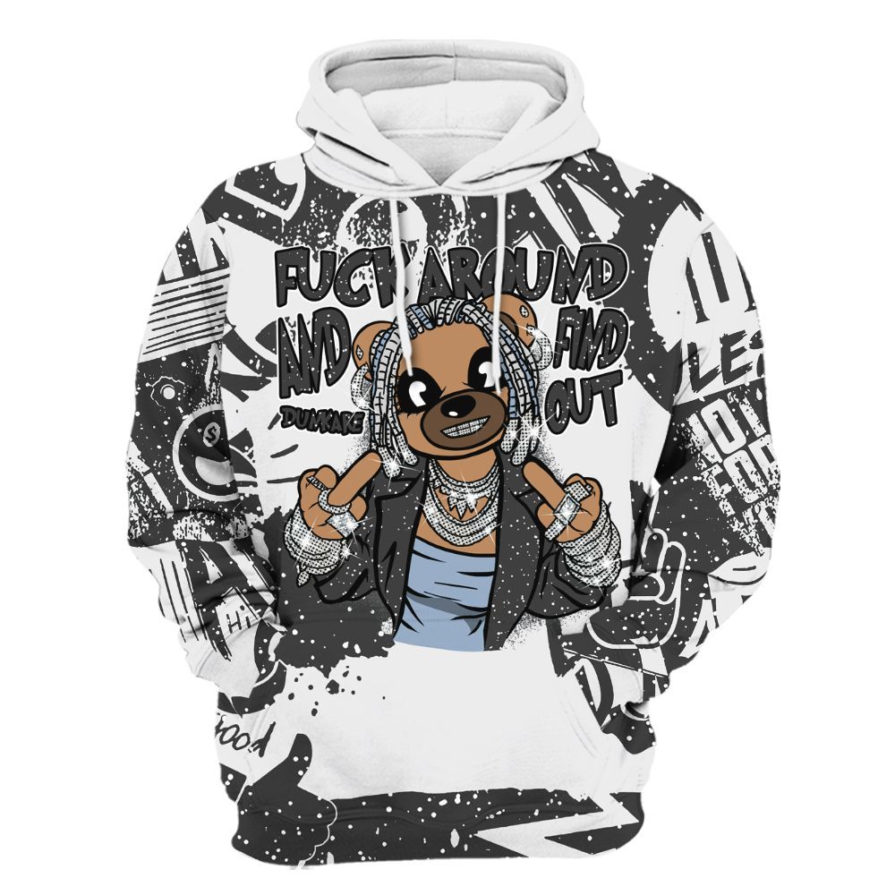 Hoodie To Match Reverse Black White 6s - F#ck Around Bear Bear Monogram Graffiti All Over Print