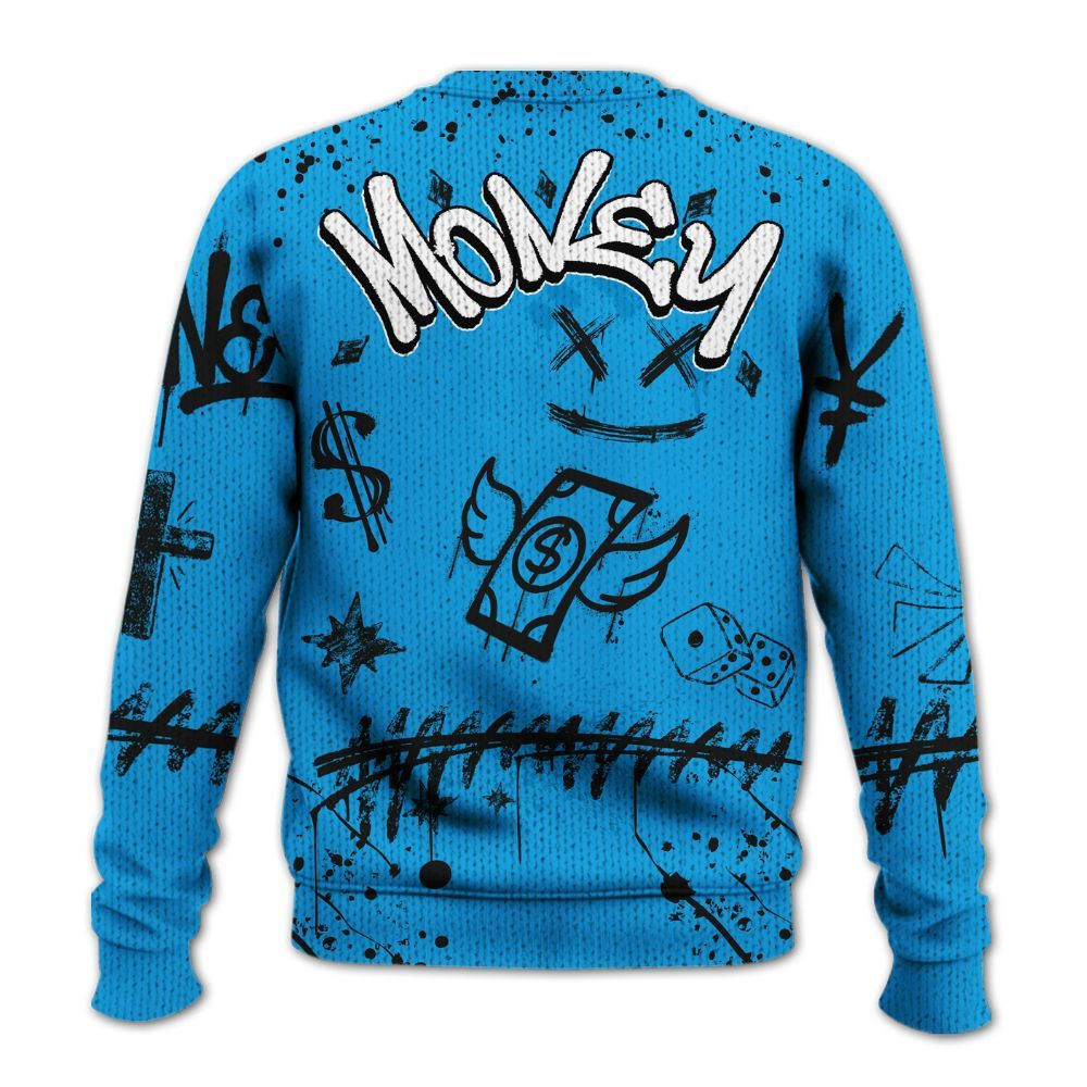 Knitted Sweater To Match Black University Blue 2022 13s - Everybody Paid In Full Crayon